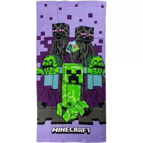 Badhandduk Minecraft Enderman 70X140cm 100% bomull Lila