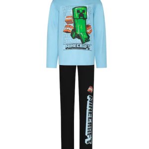 Minecraft TNT ljusblå lång pyjamas för barn 6 år / 116 cm