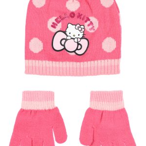 Hello Kitty Cute Dots rosa barnmössa och vantar set 54 cm