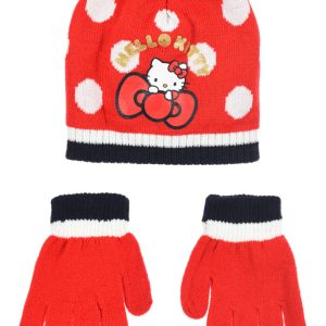 Hello Kitty Cute Dots röd barnmössa och vantar set 54 cm