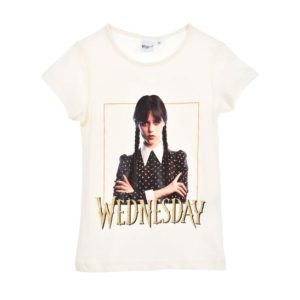 Wednesday Gloomy White barnkort t-shirt, storlek 10 år / 140 cm
