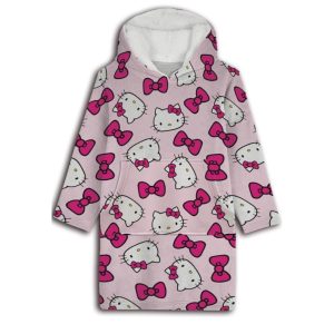 Hello Kitty plyschfilt med luva, poncho för 7-14 år
