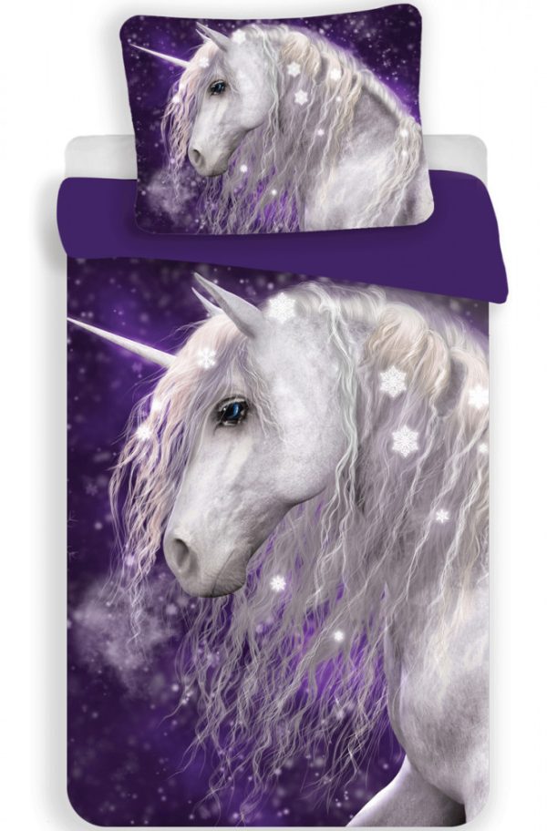 Unicorn lila påslakanset 140×200 cm, 70×90 cm