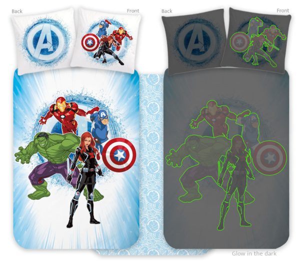 Avengers sängkläder med självlysande effekt 100x135 cm, 40x60 cm