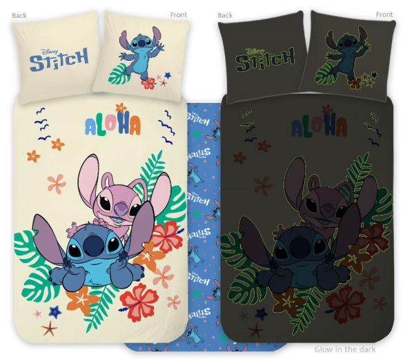 Disney Lilo and Stitch Aloha självlysande barnbäddset 100x135 cm, 40x60 cm