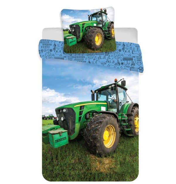 Traktor Green Field, påslakan 140×200 cm, örngott 70×90 cm