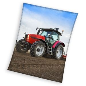 Traktor Röd coral fleece polarfilt 130x160 cm
