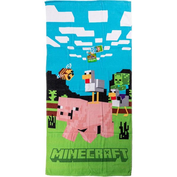 Minecraft Piggy Ride badhandduk, strandhandduk 70x140 cm