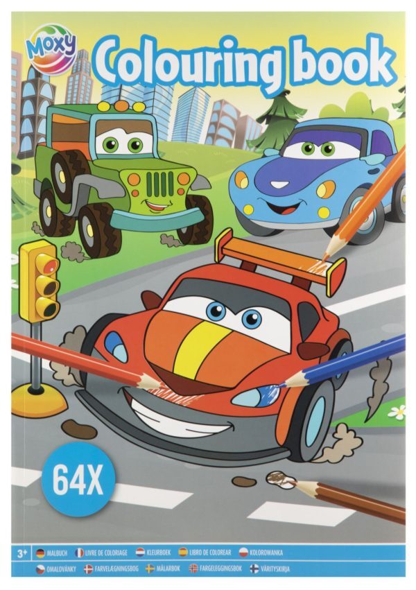 Moxy målarbok med fordon, 64 sidor A4