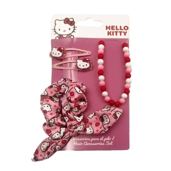 Hello Kitty halsband och håraccessoarset i rosa