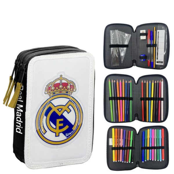Real Madrid pennfodral med 3 fack, vitt