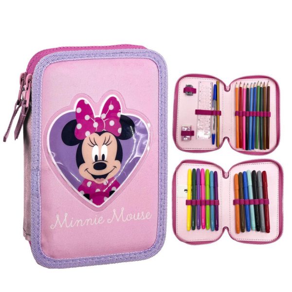 Disney Minnie Fyllt pennfodral med 2 nivåer och hjärtmotiv
