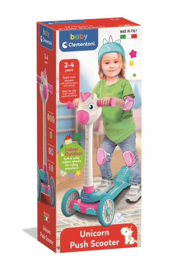 Rosa enhörningssparkcykel med tre hjul från Clementoni