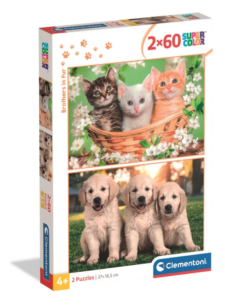 Clementoni Djur Pussel 2x60 bitar – SuperColor Kattungar & Valpar