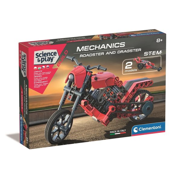 Vehicle Roadster och Dragster motorcykel och racingbil byggsats Clementoni