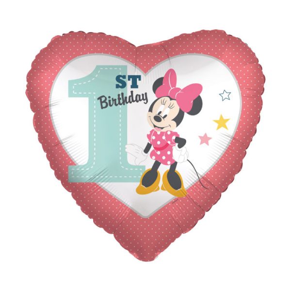 Disney Minnie Hjärtformad Folieballong Första Födelsedagen 43 cm