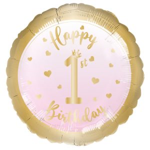 Happy Birthday Rosa Första Födelsedagen Folieballong 43 cm