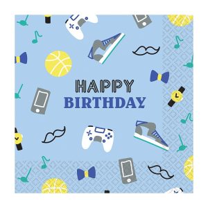 Happy Birthday servettset, 16 delar 33x33 cm