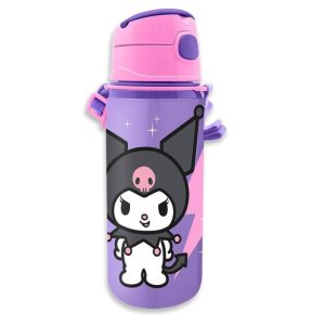 Hello Kitty Kuromi aluminiumflaska med sugrör och karbinhake 600 ml