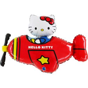 Hello Kitty flygplansballong i röd folie 76 cm