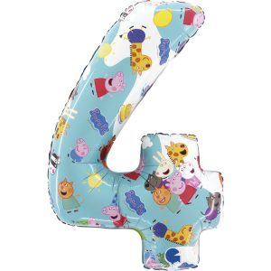 Greta gris blå folieballong nummer 4, 66 cm