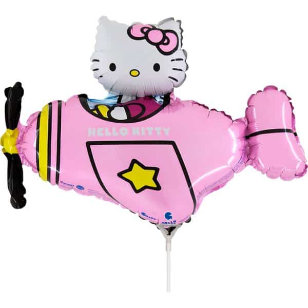Hello Kitty flygplansformad mini folieballong rosa 35 cm (WP)