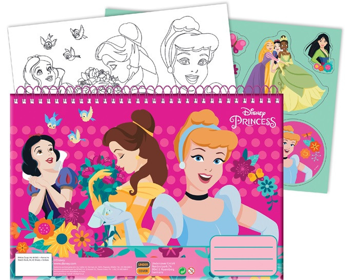 Disney Princess vår A4 spiralblock med 40 blad och klistermärken