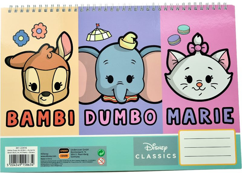Disney Animals Classic A/4 spiralblock med 40 blad och klistermärken