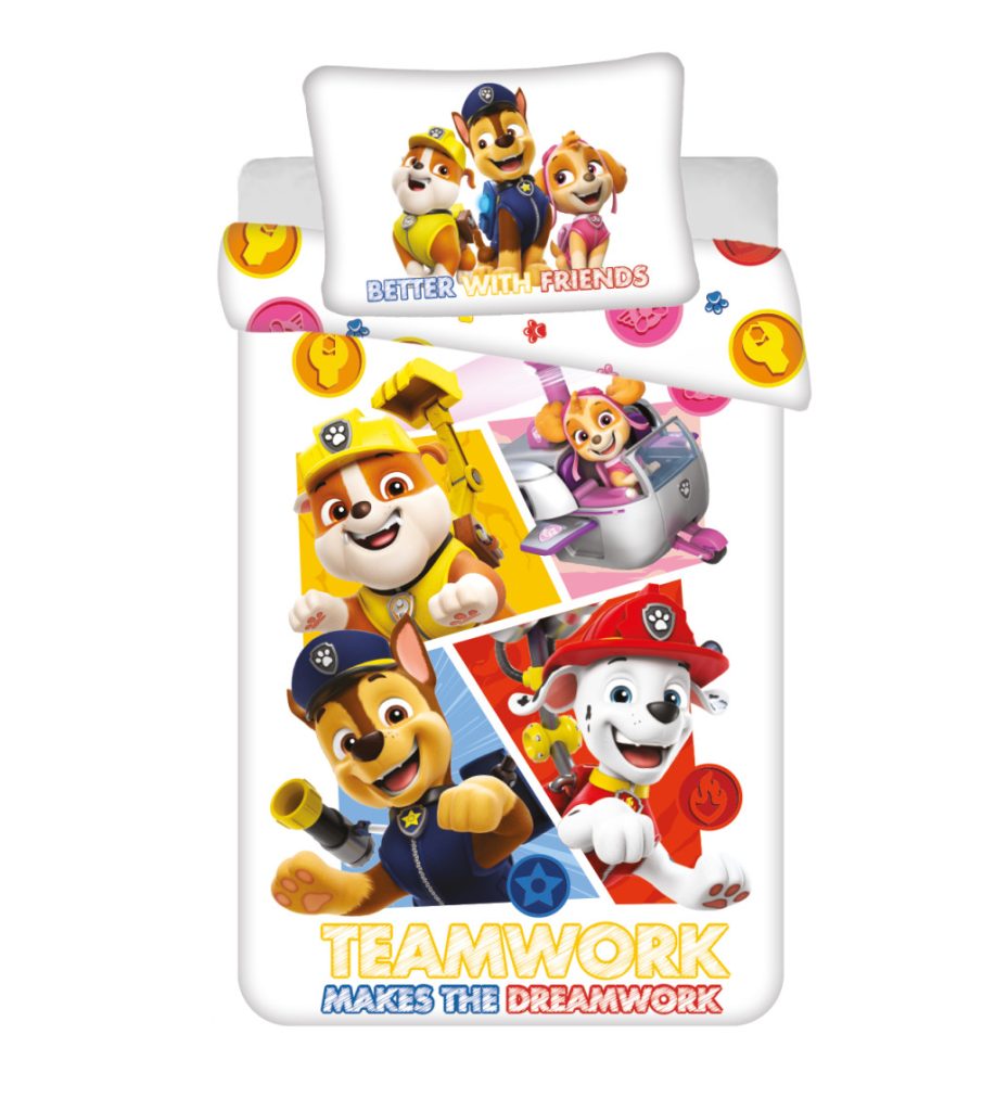 Paw Patrol Teamwork barns påslakan 100×135 cm, 40×60 cm