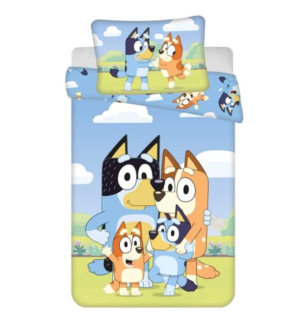 Bluey Happy Family barnsängkläder för förskola, 100×135 cm, 40×60 cm