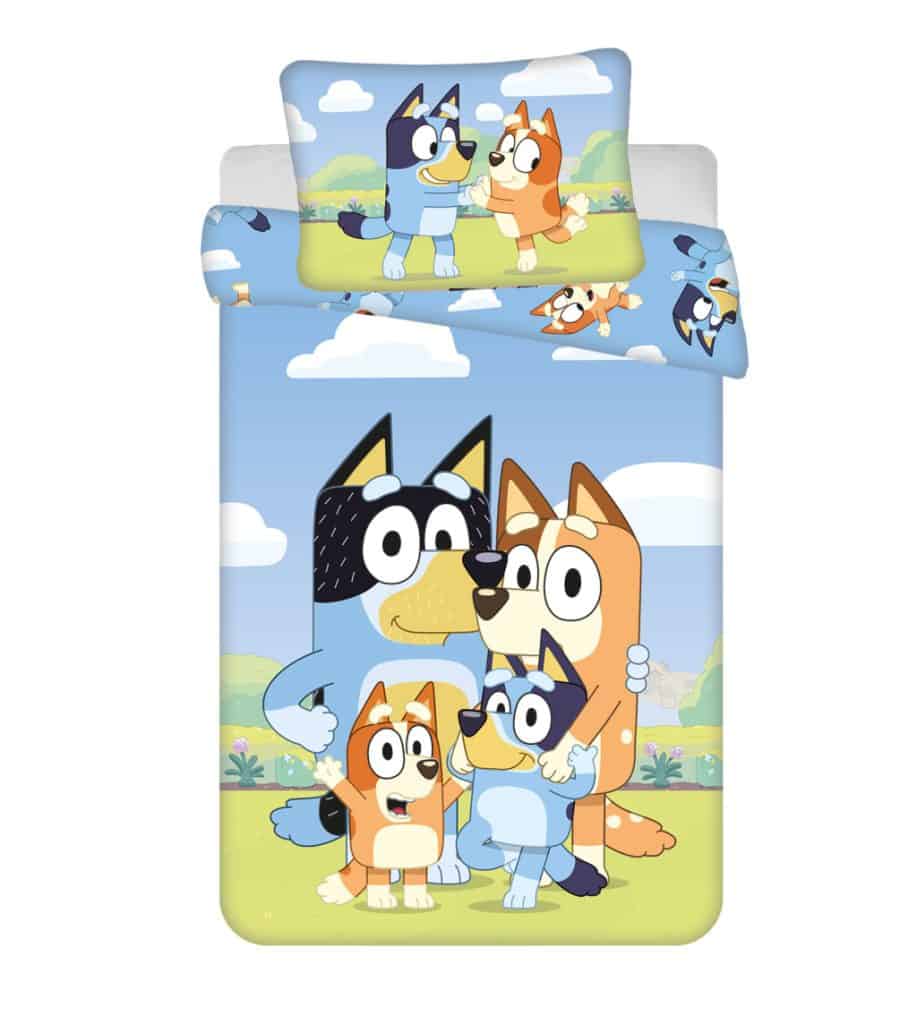Bluey Happy Family barnsängkläder för förskola, 100×135 cm, 40×60 cm