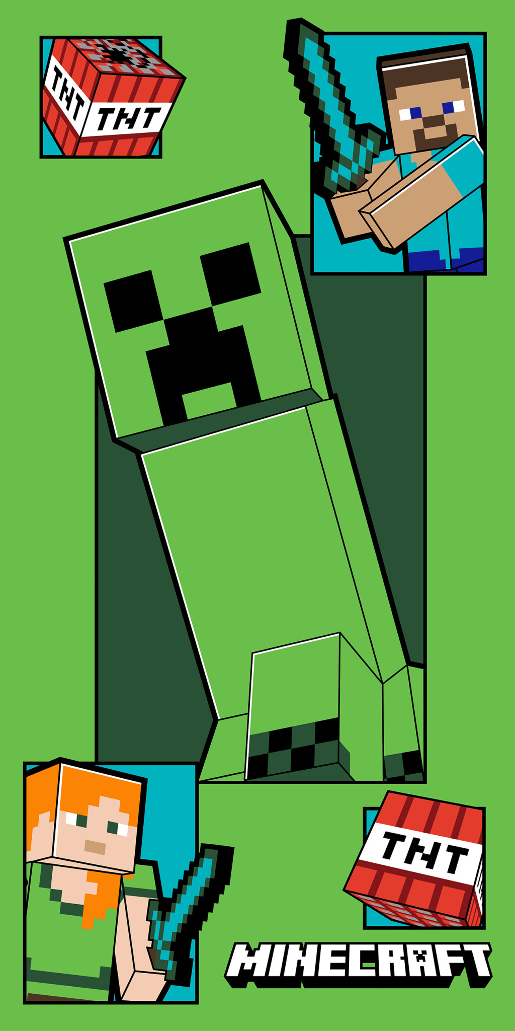 Minecraft Creeper Coming badhandduk, strandhandduk 70x140 cm