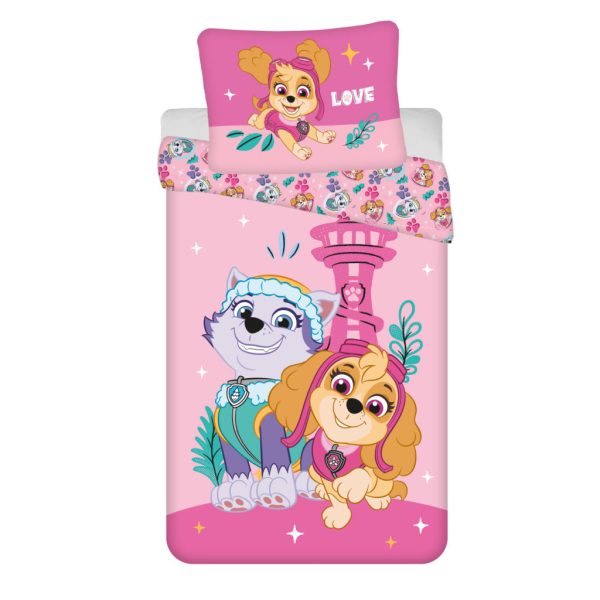 Paw Patrol Pink Love påslakanset 140x200 cm, 70x90 cm mikrofiber