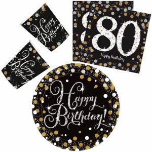 Happy Birthday Gold 80 festset med 32 delar och 23 cm tallrikar