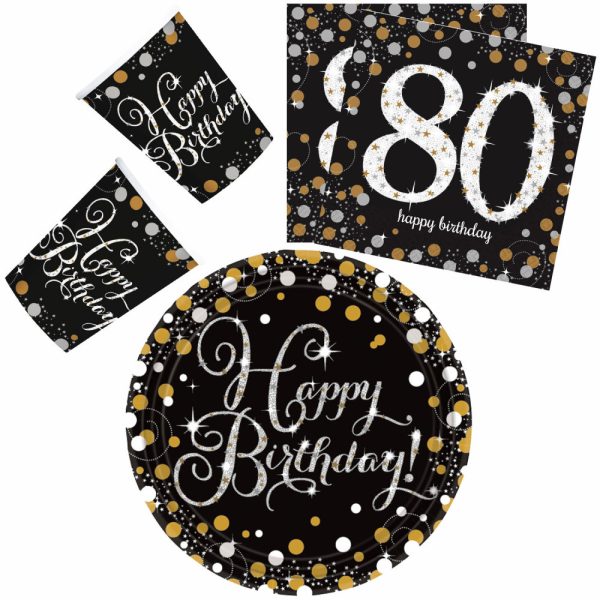 Happy Birthday Gold 80 festset med 32 delar och 23 cm tallrikar