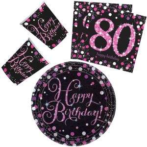 Happy Birthday Pink 80 Festset med 32 delar och 23 cm tallrikar