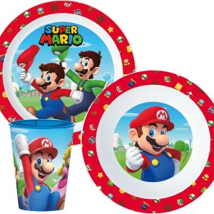 Super Mario Mushroom Kingdom servis i mikoplast med 260 ml kopp
