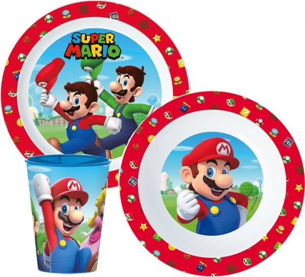 Super Mario Mushroom Kingdom servis i mikoplast med 260 ml kopp