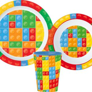 Bricks Lego-mönstrad servis i mikoplast