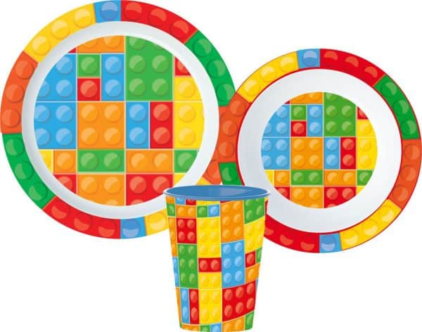 Bricks Lego-mönstrad servis i mikoplast