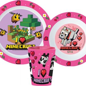 Minecraft middagsset för tjejer, mikrotåligt plastset med kopp 260 ml