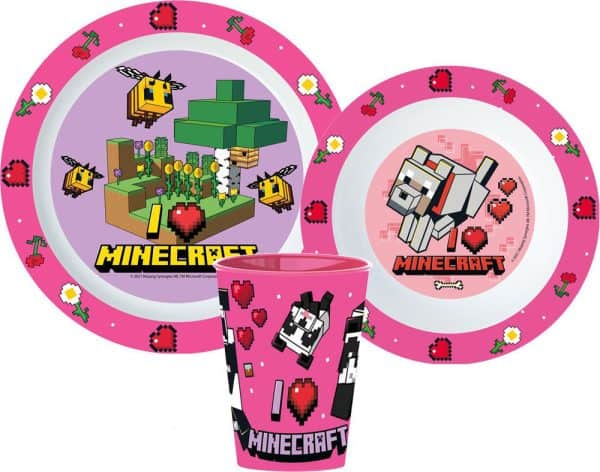 Minecraft middagsset för tjejer, mikrotåligt plastset med kopp 260 ml