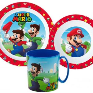 Super Mario Mushroom Kingdom middagsset, mikrofiberplast med mugg 350 ml