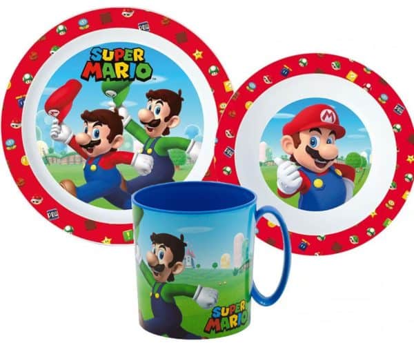 Super Mario Mushroom Kingdom middagsset, mikrofiberplast med mugg 350 ml