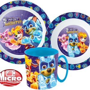 Paw Patrol Mighty Pups middagsset, mikrofiberplast med mugg 350 ml