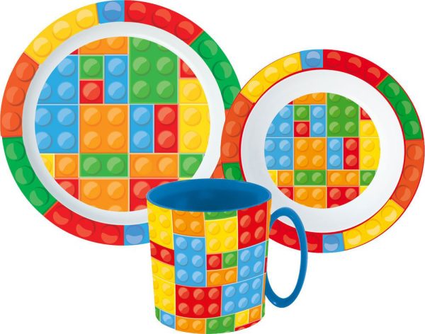 Bricks Middagsset med Lego-mönster, mikrovågssäkert set med mugg 350 ml