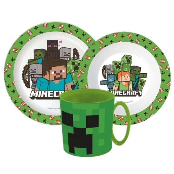 Minecraft Pixelcraft middagsset, mikrofiberplastset med 390 ml mugg