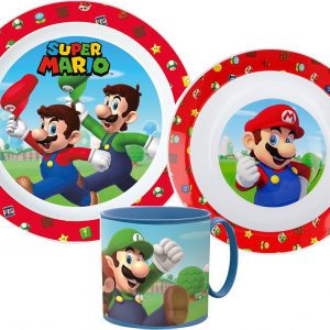 Super Mario Mushroom Kingdom servisset i mikoplast med mugg 265 ml