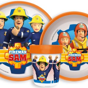 Fireman Sam middagsset med halkfri botten, mikrosäker plast