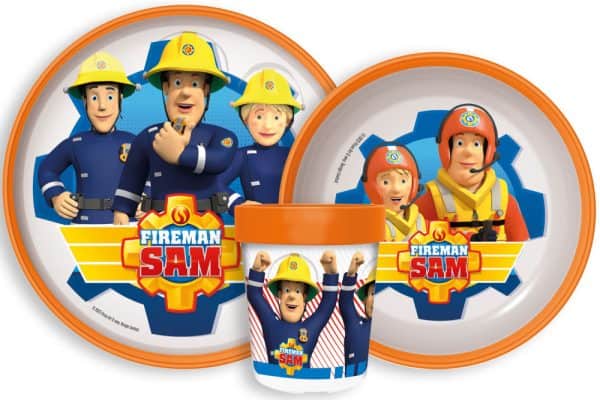 Fireman Sam middagsset med halkfri botten, mikrosäker plast